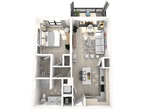 Floor plan for 1 bed, 1 bath, 791 sqft